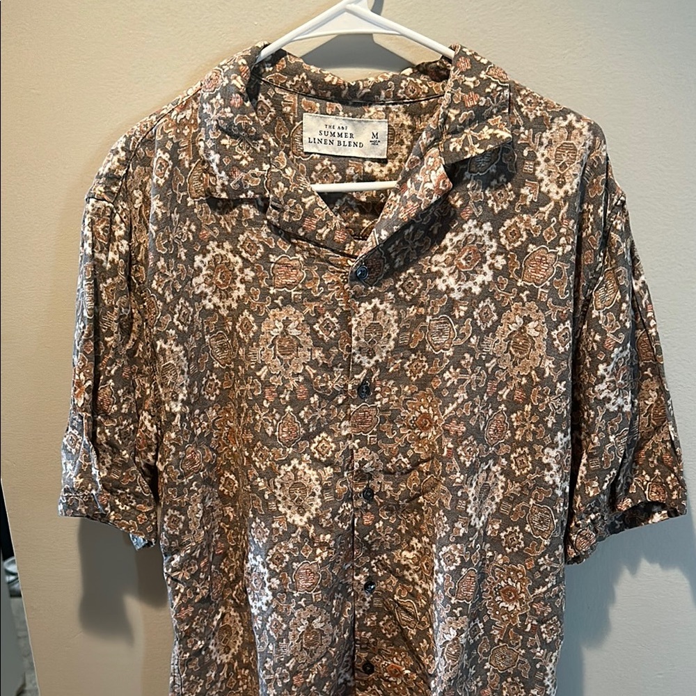Brown Summer Linen Button Up Shirt Men’s Excellent Condition